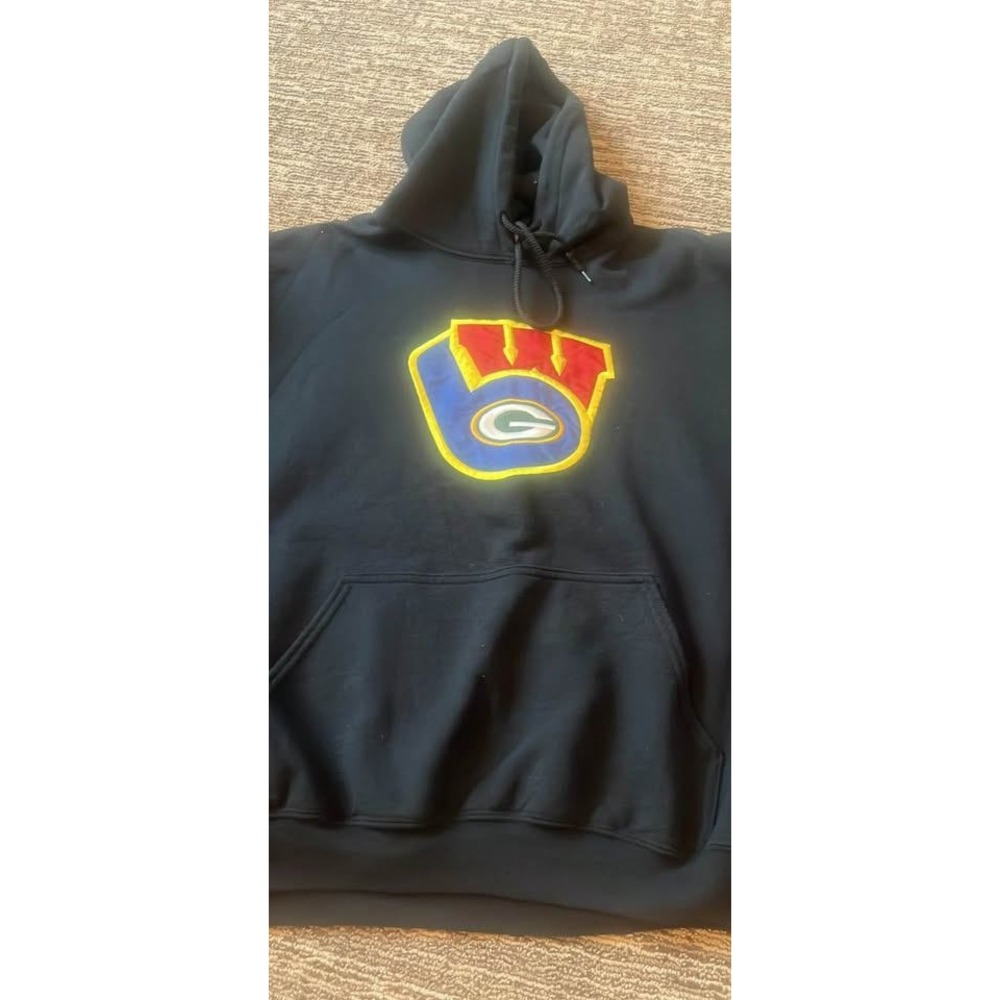 Wisconsin Sports Mashup Hoodie Green Bay Packers Milwaukee Brewers XL Black (176